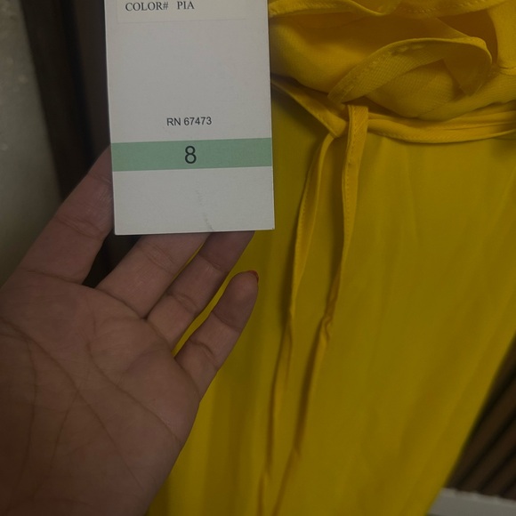 Maison Tara One-Shoulder Ruffle Midi Dress in Bright Yellow - Picture 5 of 5